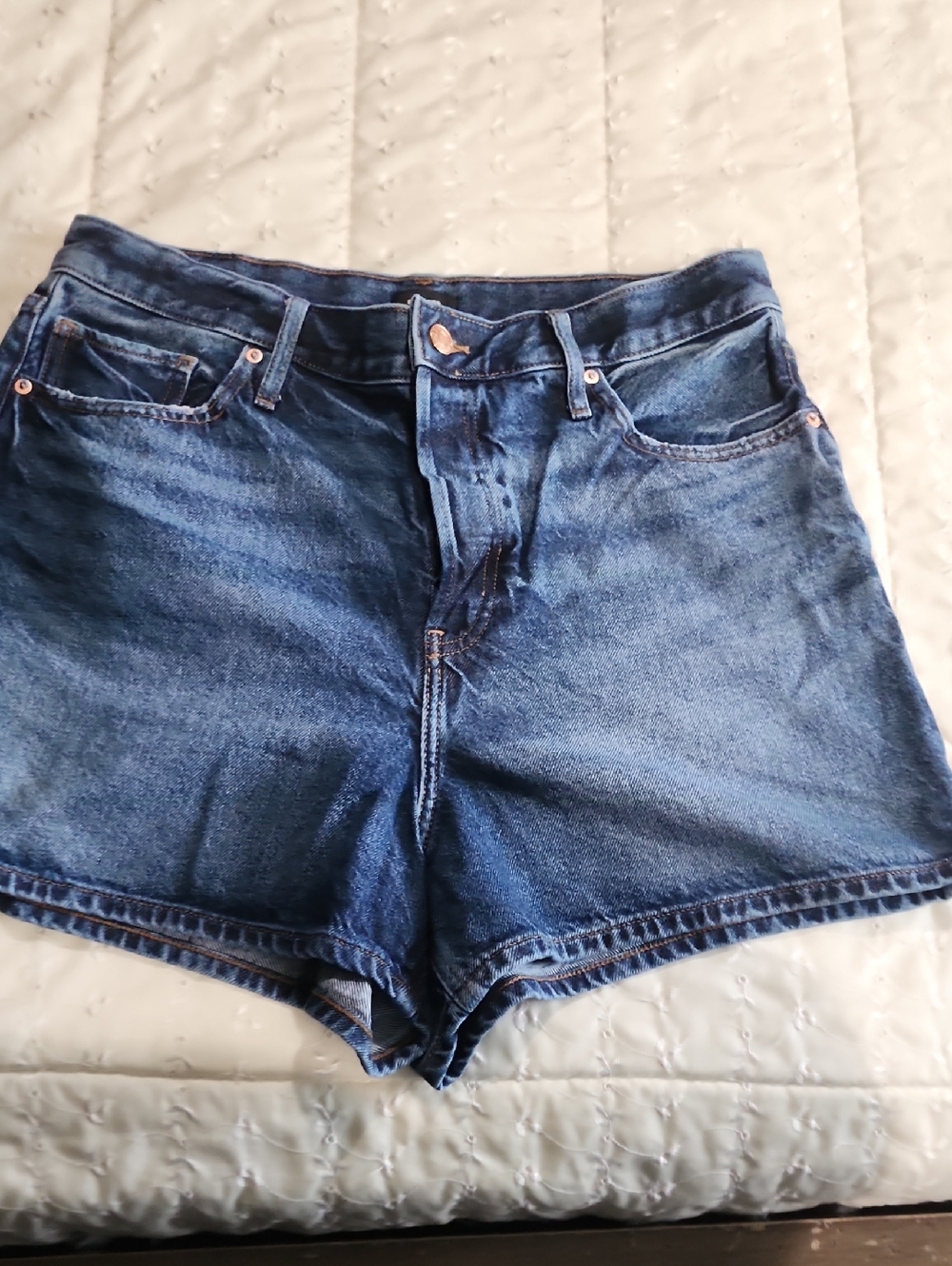 Express Women's Mid-High Rise Blue Denim Shorts